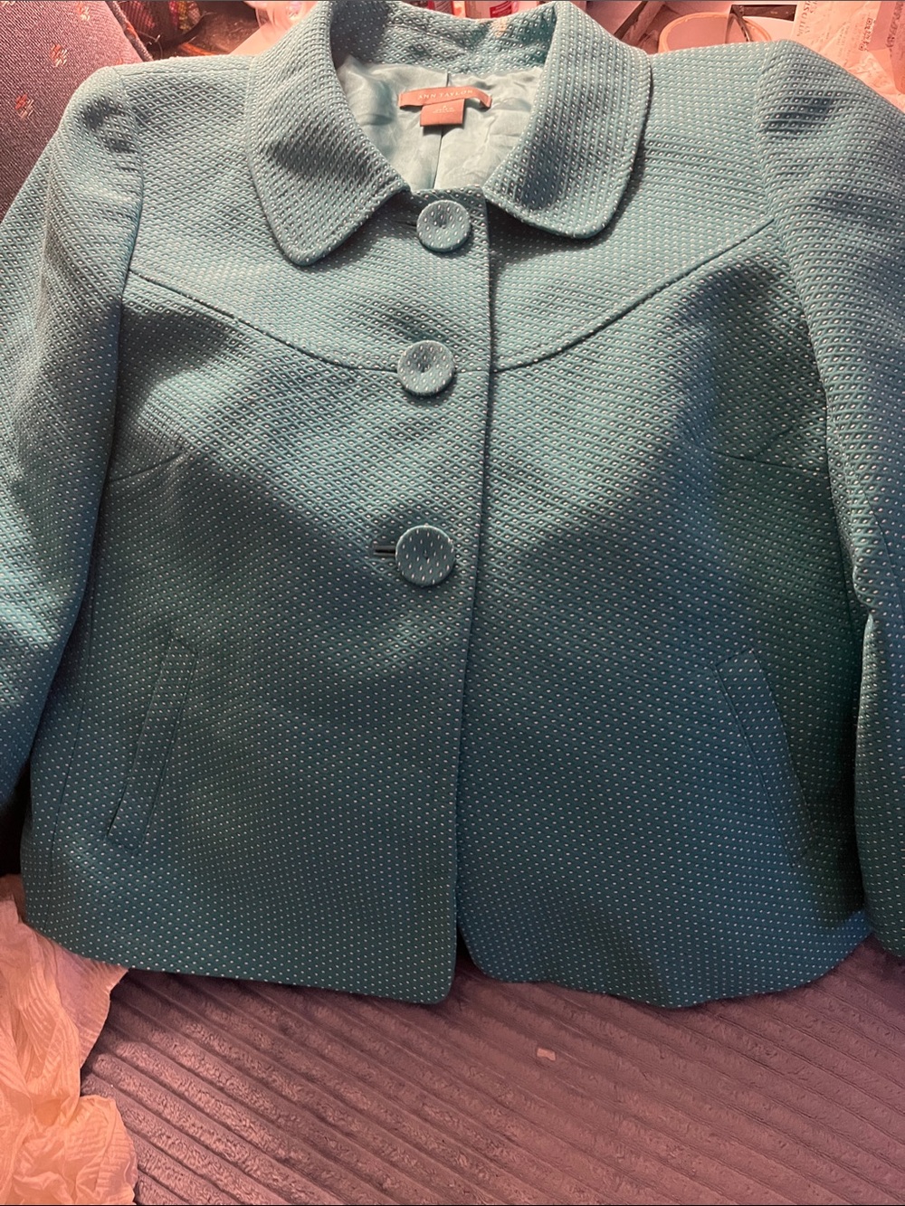 Ann Taylor Teal Textured Button Front Blazer